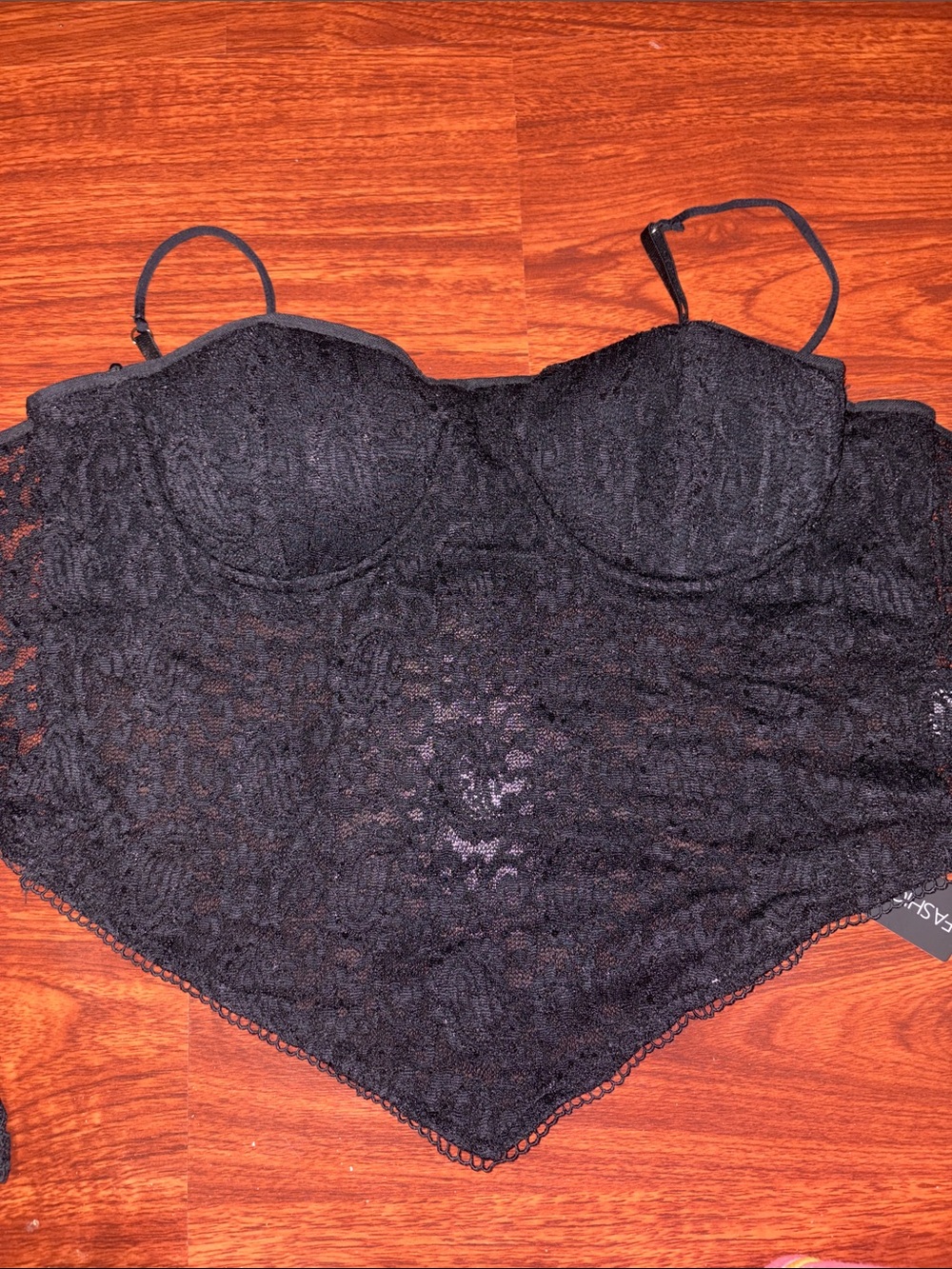 Black Lace Bandeau Bralette with Sheer Scalloped Hem